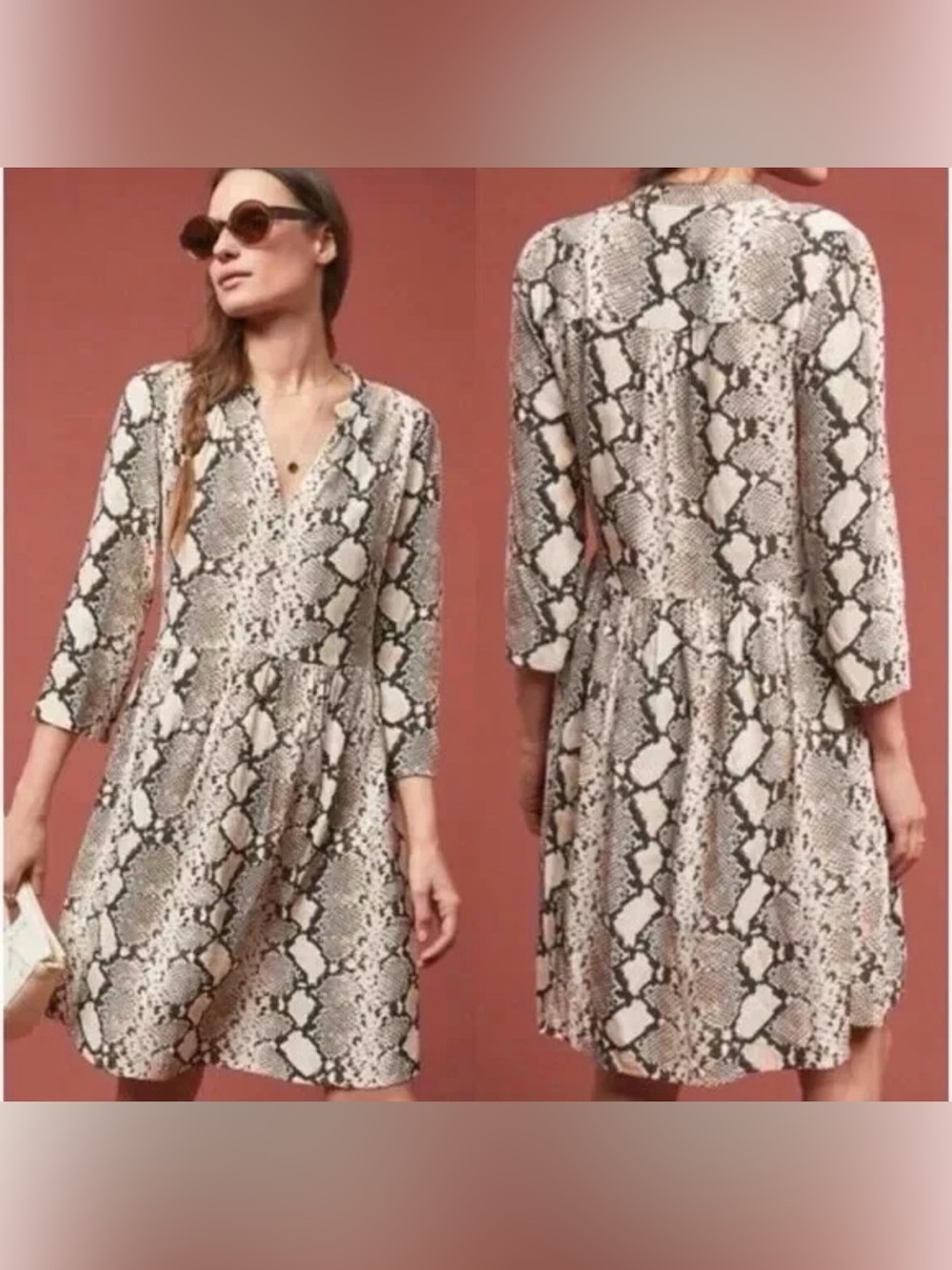MAEVE Anthropologie Snake Print Dress Medium M Python Animal Boho Cowgirl Flowy